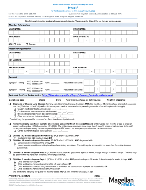 Alaska Medicaid Prior Authorization Request Form - Synagis - Alaska, 2022
