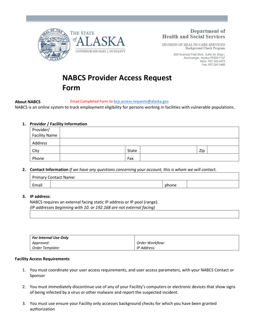 Nabcs Provider Access Request Form - Alaska Download Pdf