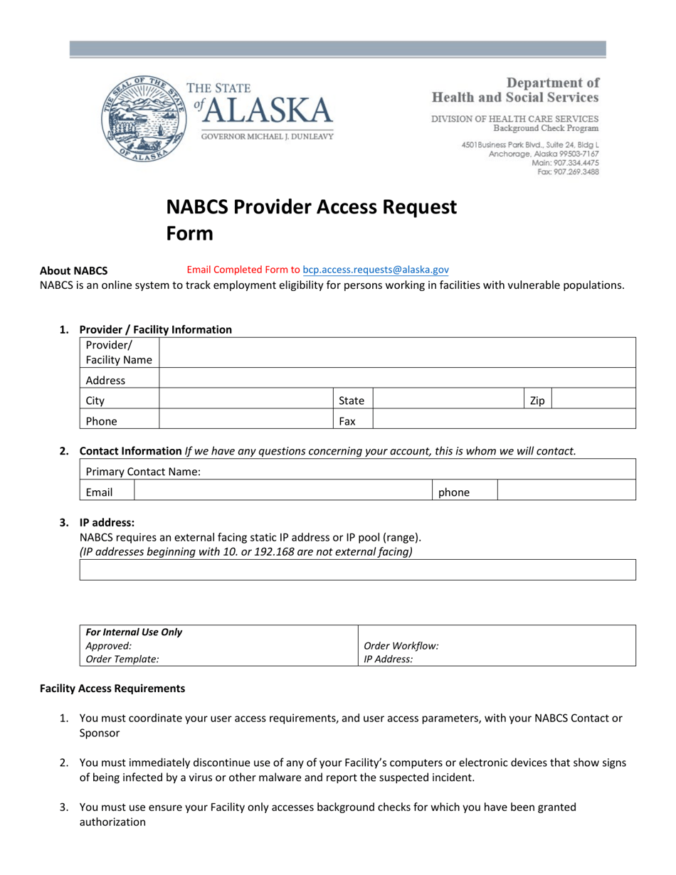 Nabcs Provider Access Request Form - Alaska, Page 1