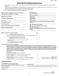 Alaska Death Certificate Request Form - Alaska, Page 2