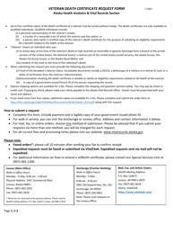 Document preview: Veteran Death Certificate Request Form - Alaska