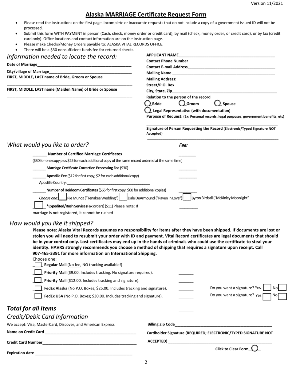 Alaska Alaska Marriage Certificate Request Form Download Fillable Pdf Templateroller 