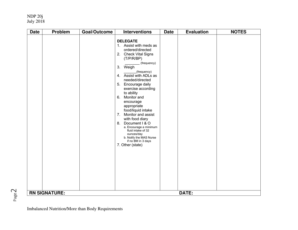 Form NDP20J Imbalanced Nutrition / More Than Body Requirements (Obesity / Overweight) - Alabama, Page 2