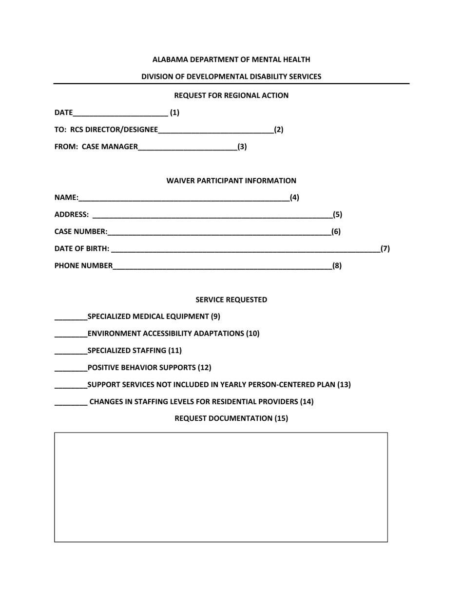 Request for Regional Action - Numbered - Alabama, Page 1