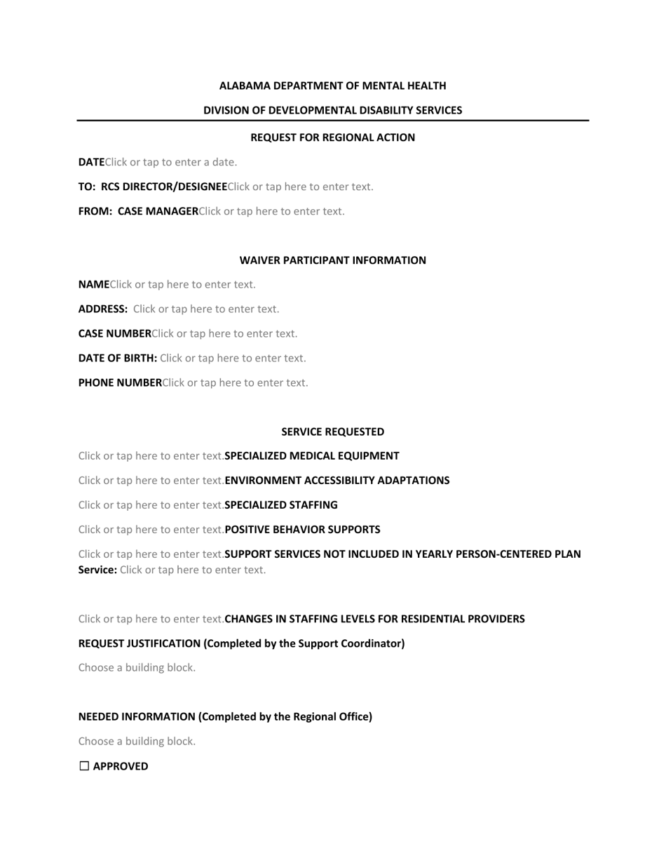 Request for Regional Action - Alabama, Page 1