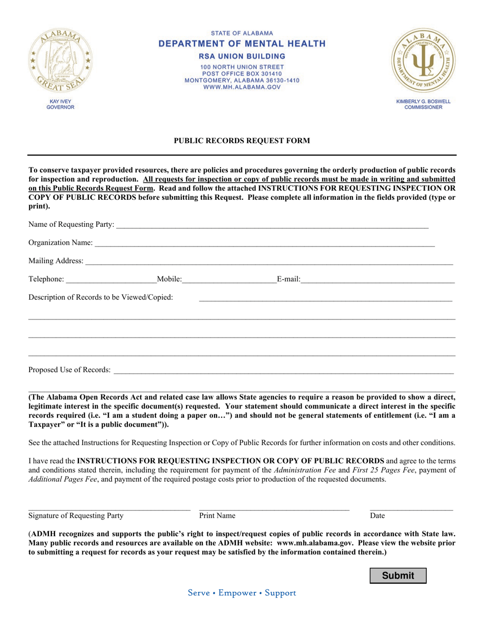 Public Records Request Form - Alabama, Page 1