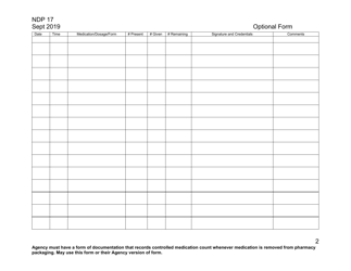 Form NDP17 Controlled Substance Sign out Sheet - Alabama, Page 2