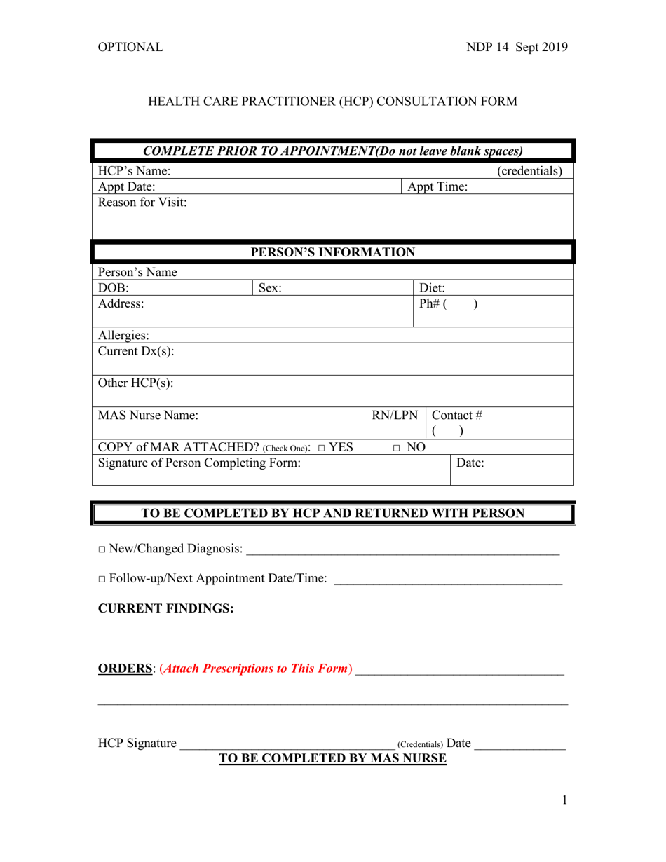 Form NDP14 Health Care Practitioner (Hcp) Consultation Form - Alabama, Page 1