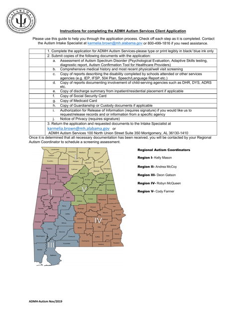 Application for Admh Autism Services - Alabama Download Pdf