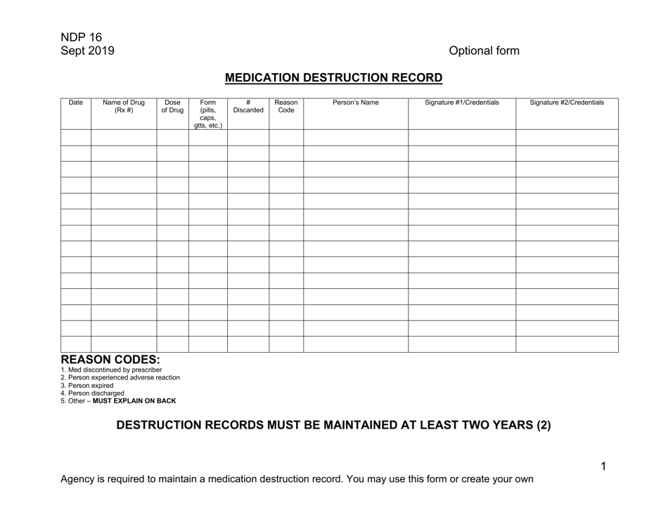Form Ndp16 Download Fillable Pdf Or Fill Online Medication Destruction 