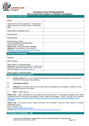 &quot;Application for Access to Coronial Documents&quot; - Queensland, Australia