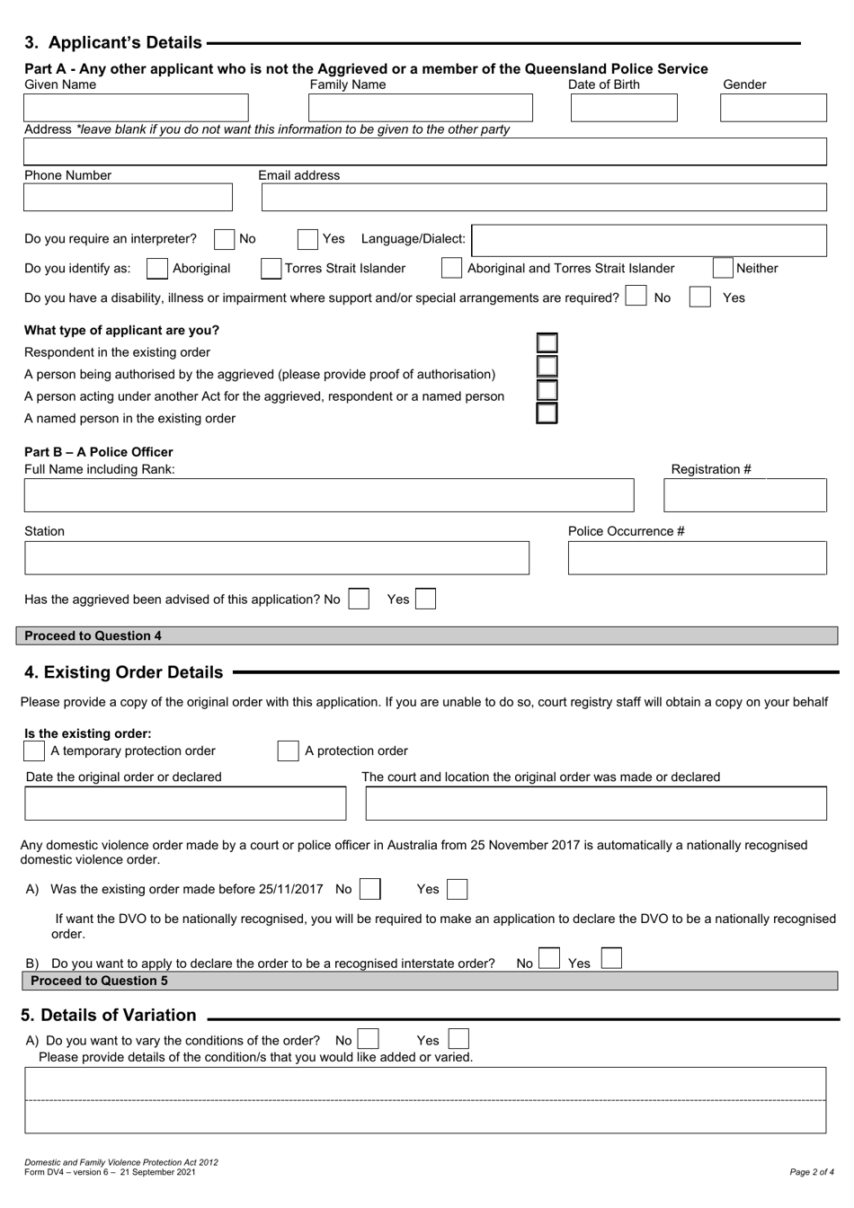 Form DV4 - Fill Out, Sign Online and Download Fillable PDF, Queensland ...