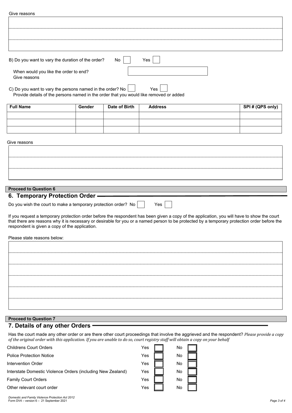 Form DV4 Application to Vary a Domestic Violence Order - Queensland, Australia, Page 3