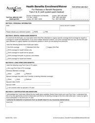 Form BEN035 &quot;Health Benefits Enrollment/Waiver for Retirees or Benefit Recipients Tiers II &amp; Iii (With System-Paid Medical)&quot; - Alaska