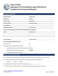 Document preview: Application for Family Medical Leave (Fmla/Afla) Conditional Family Leave Notification - Alaska