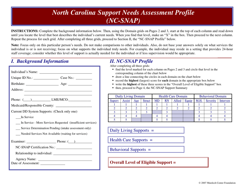 North Carolina Support Needs Assessment Profile (Nc-Snap) - North Carolina Download Pdf