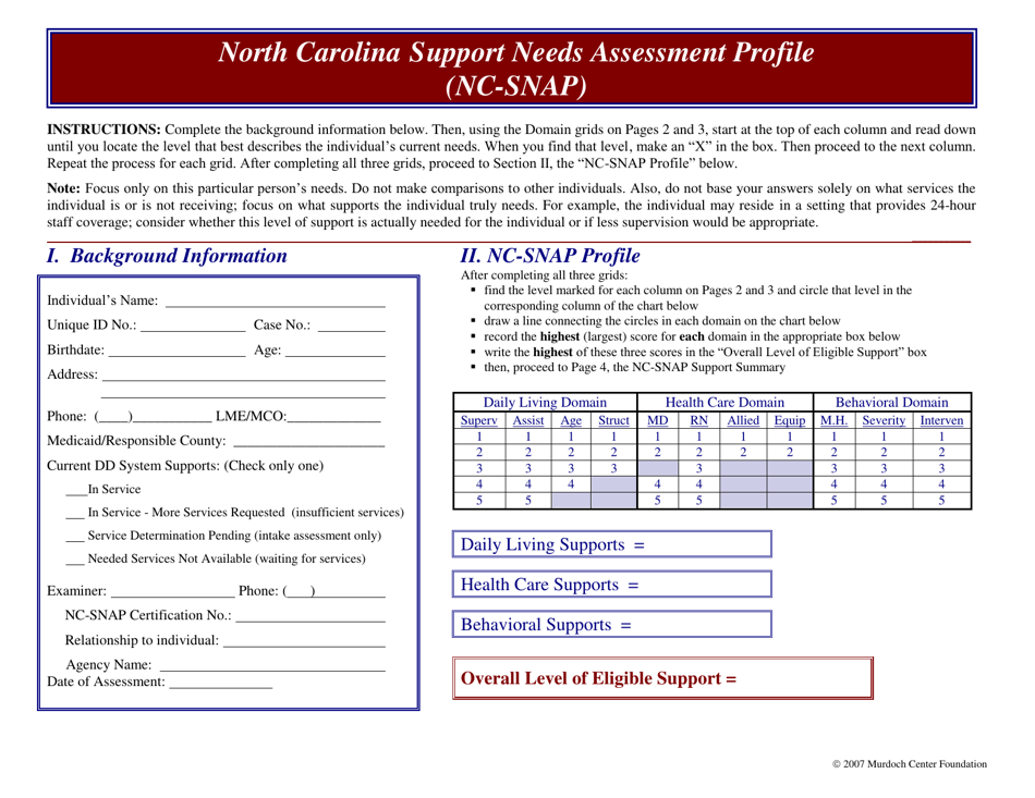 North Carolina Support Needs Assessment Profile (Nc-Snap) - North Carolina, Page 1