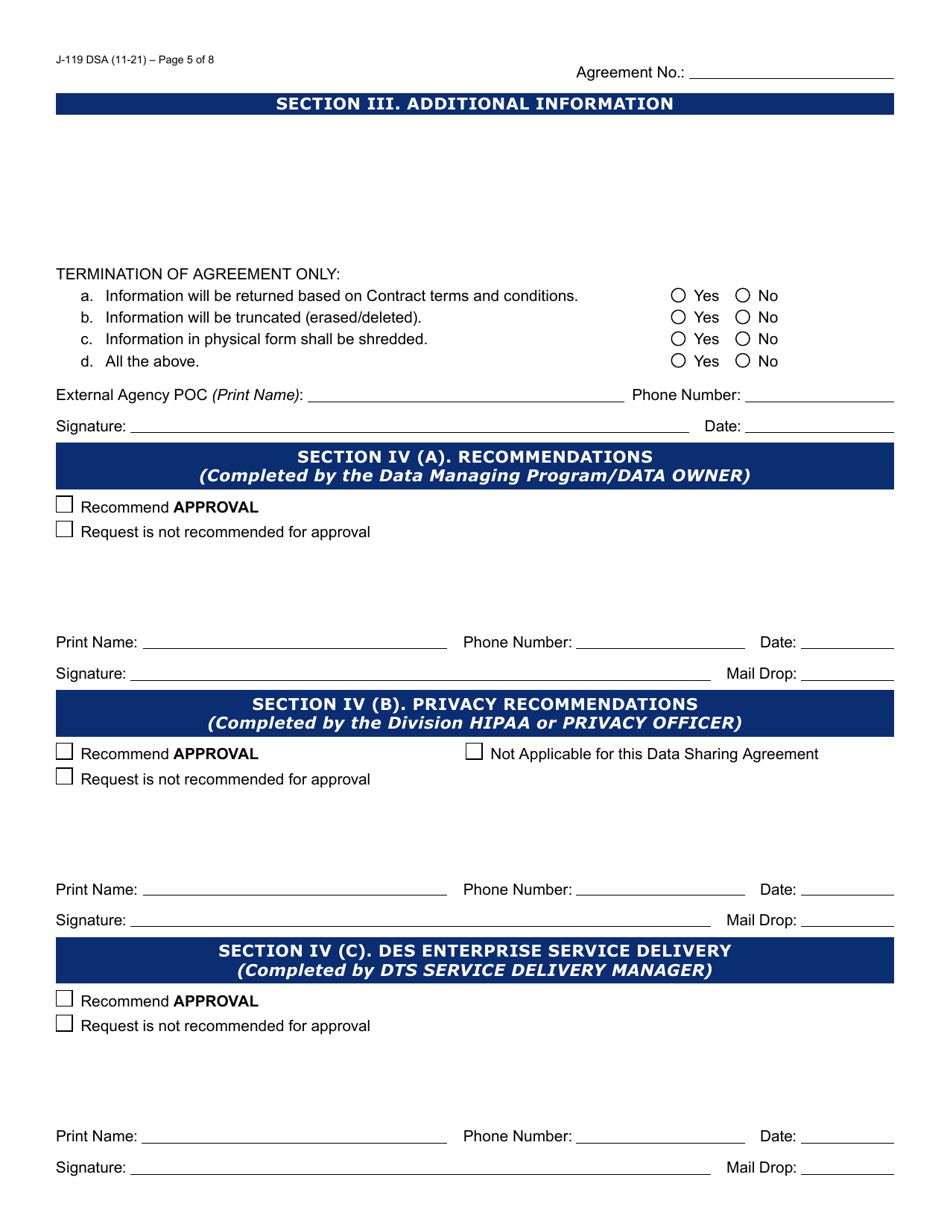 Form J-119 Data Sharing Request / Agreement - Arizona, Page 5