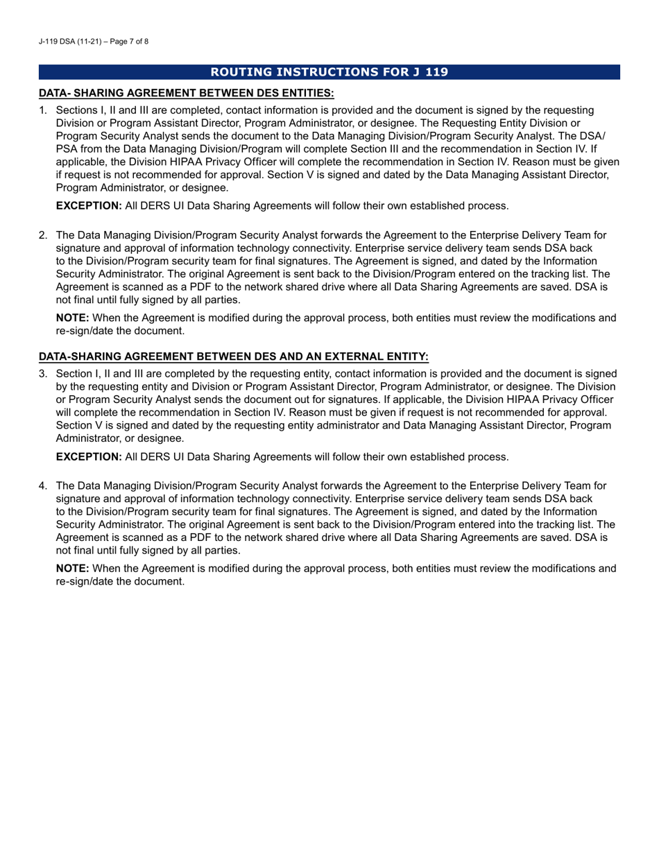 Form J-119 Data Sharing Request / Agreement - Arizona, Page 7