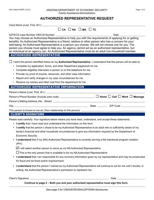 Form FAA-1493A  Printable Pdf