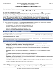 Form FAA-1493A Authorized Representative Request - Arizona