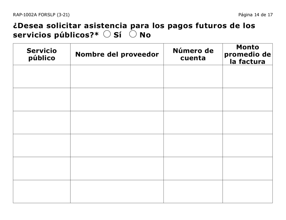Formulario RAP-1002A-SLP Solicitud Manual Para El Programa De Asistencia De Emergencia Para El Alquiler (Letra Grande) - Arizona (Spanish), Page 14