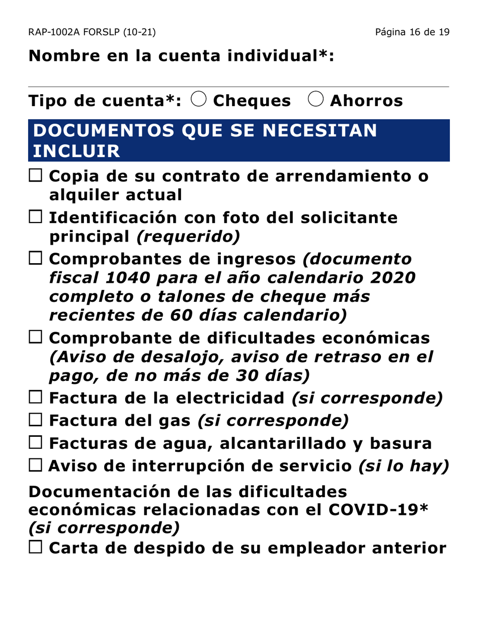 Formulario RAP-1002A-SLP Solicitud Manual Para El Programa De Asistencia De Emergencia Para El Alquiler (Letra Grande) - Arizona (Spanish), Page 16