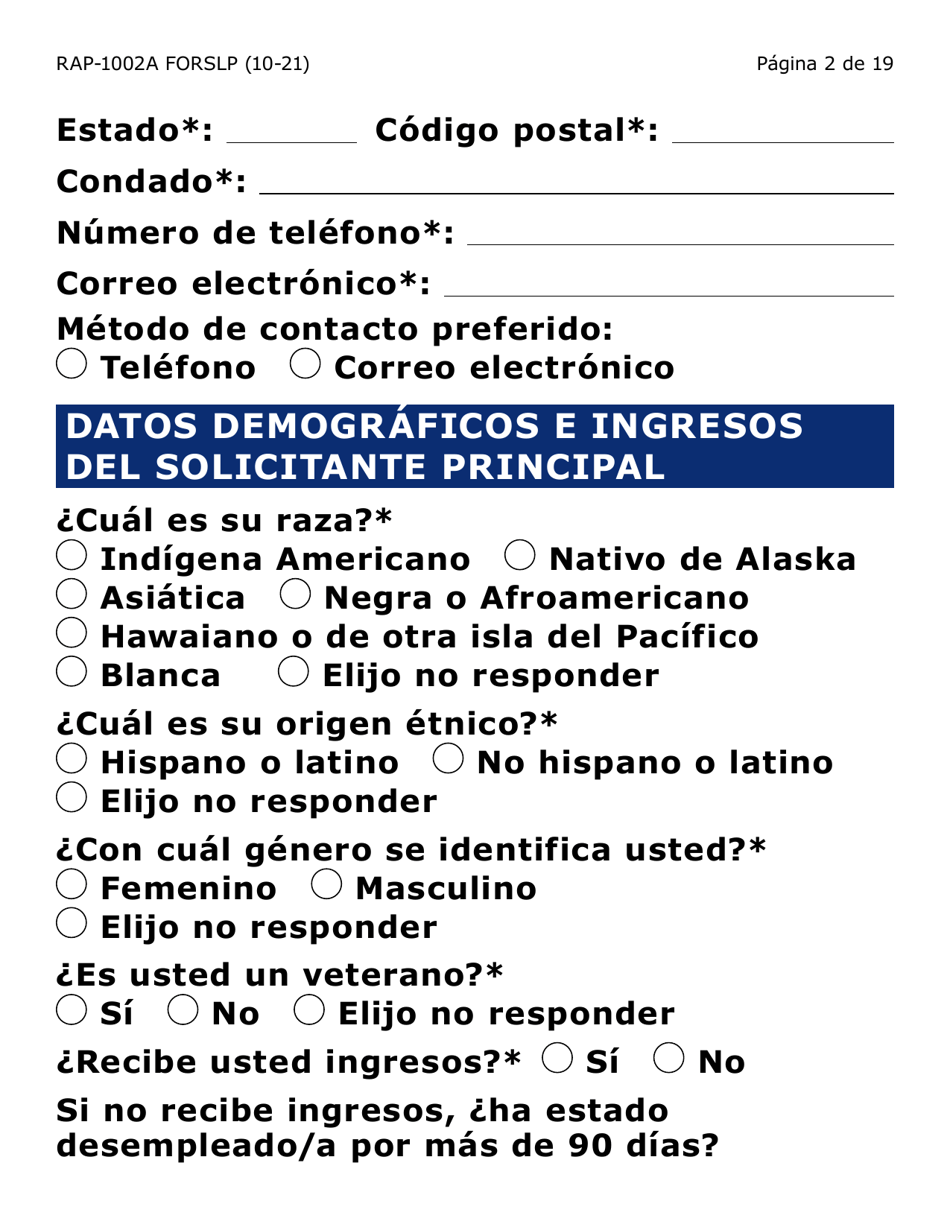 Formulario RAP-1002A-SLP Solicitud Manual Para El Programa De Asistencia De Emergencia Para El Alquiler (Letra Grande) - Arizona (Spanish), Page 2