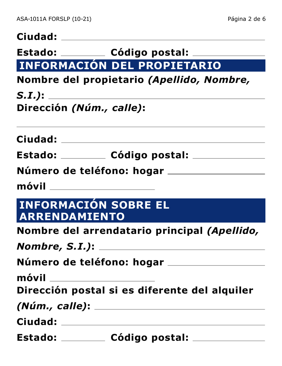 Formulario ASA-1011A-SLP Solicitud De Apelacion - Erap  Lihwap (Letra Grande) - Arizona (Spanish), Page 2