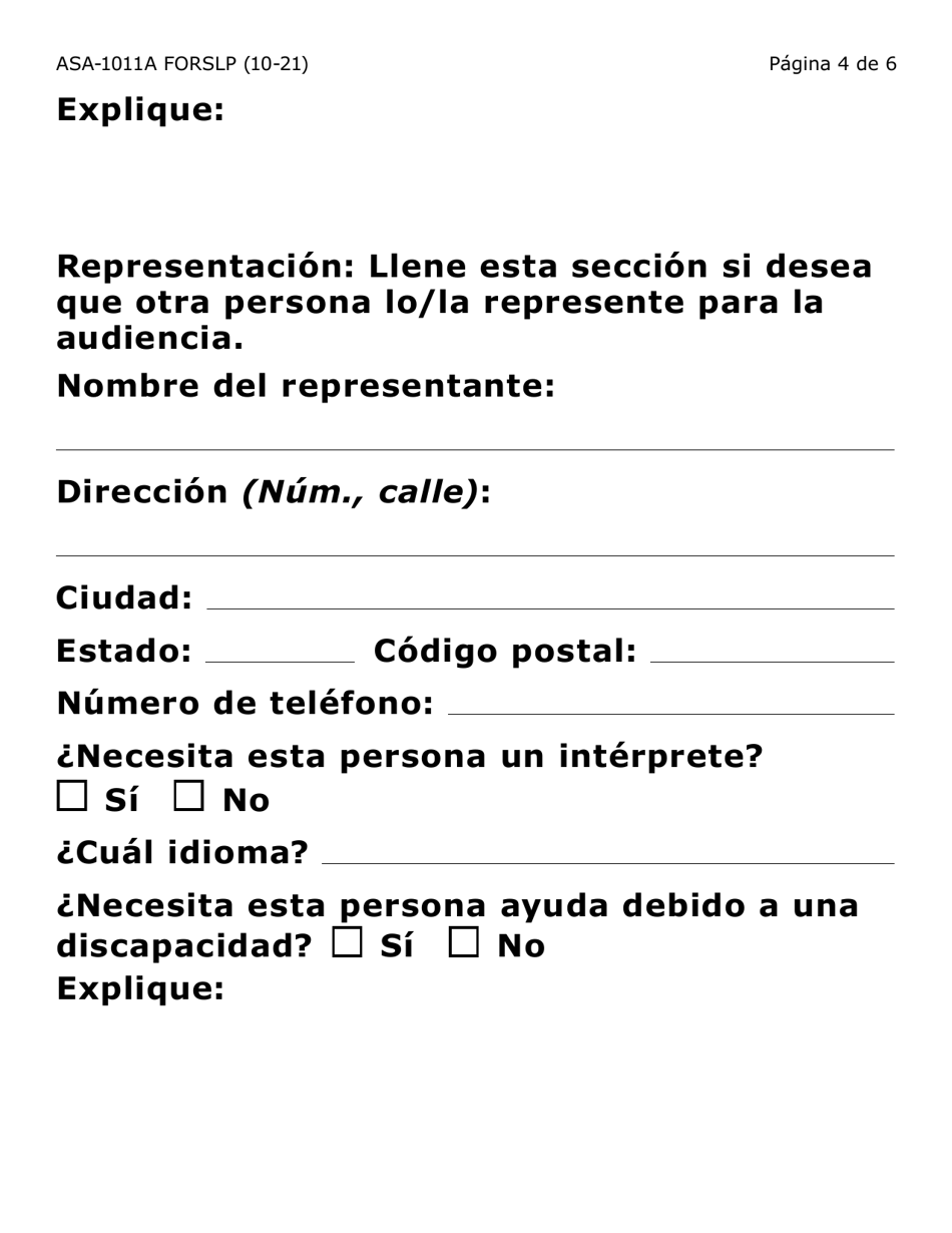 Formulario ASA-1011A-SLP Solicitud De Apelacion - Erap  Lihwap (Letra Grande) - Arizona (Spanish), Page 4