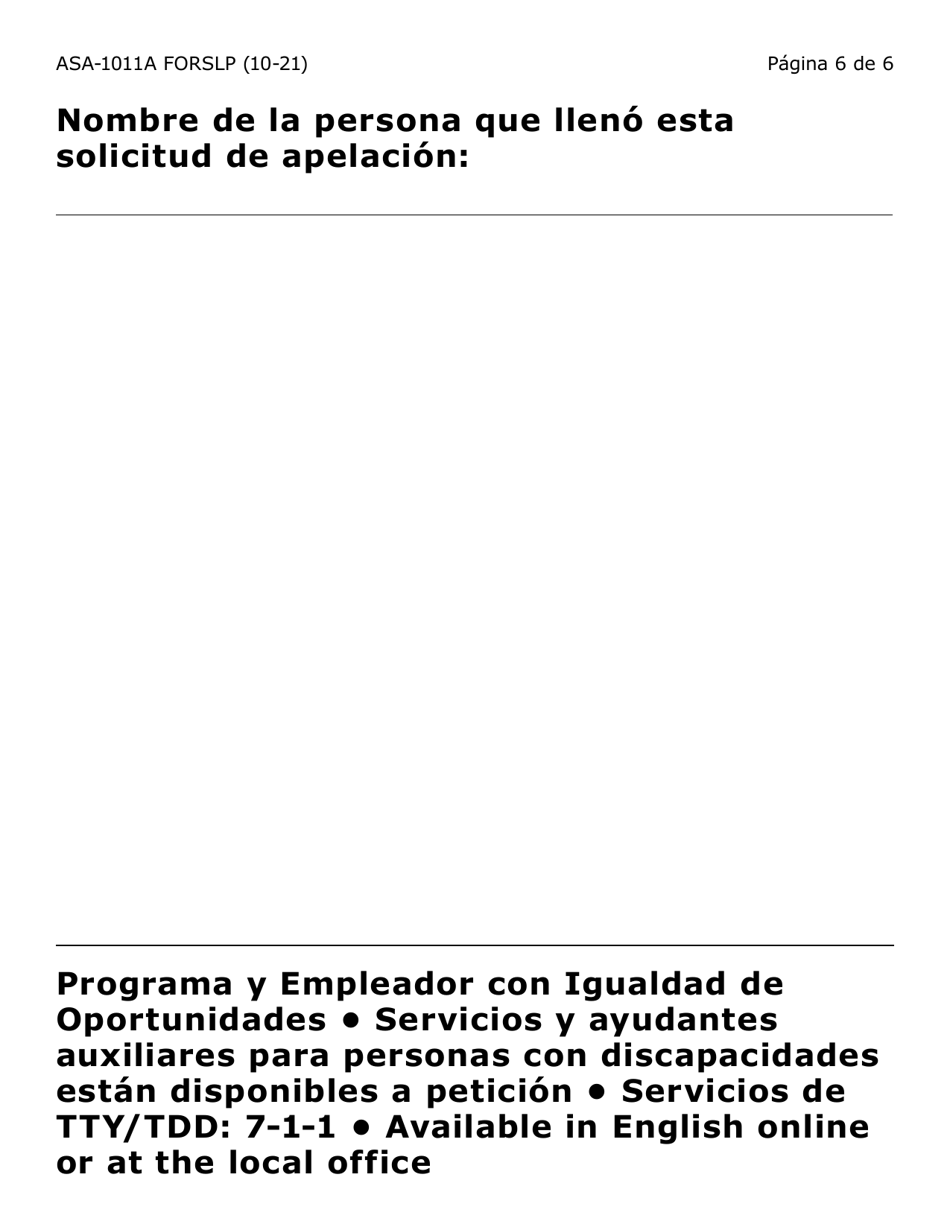 Formulario ASA-1011A-SLP Solicitud De Apelacion - Erap  Lihwap (Letra Grande) - Arizona (Spanish), Page 6
