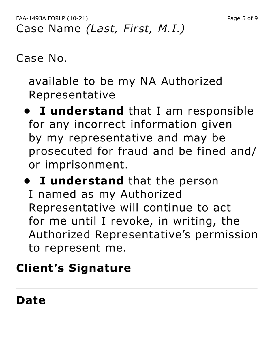 Form FAA-1493A-LP Nutrition Assistance Authorized Representative Request (Large Print) - Arizona, Page 5