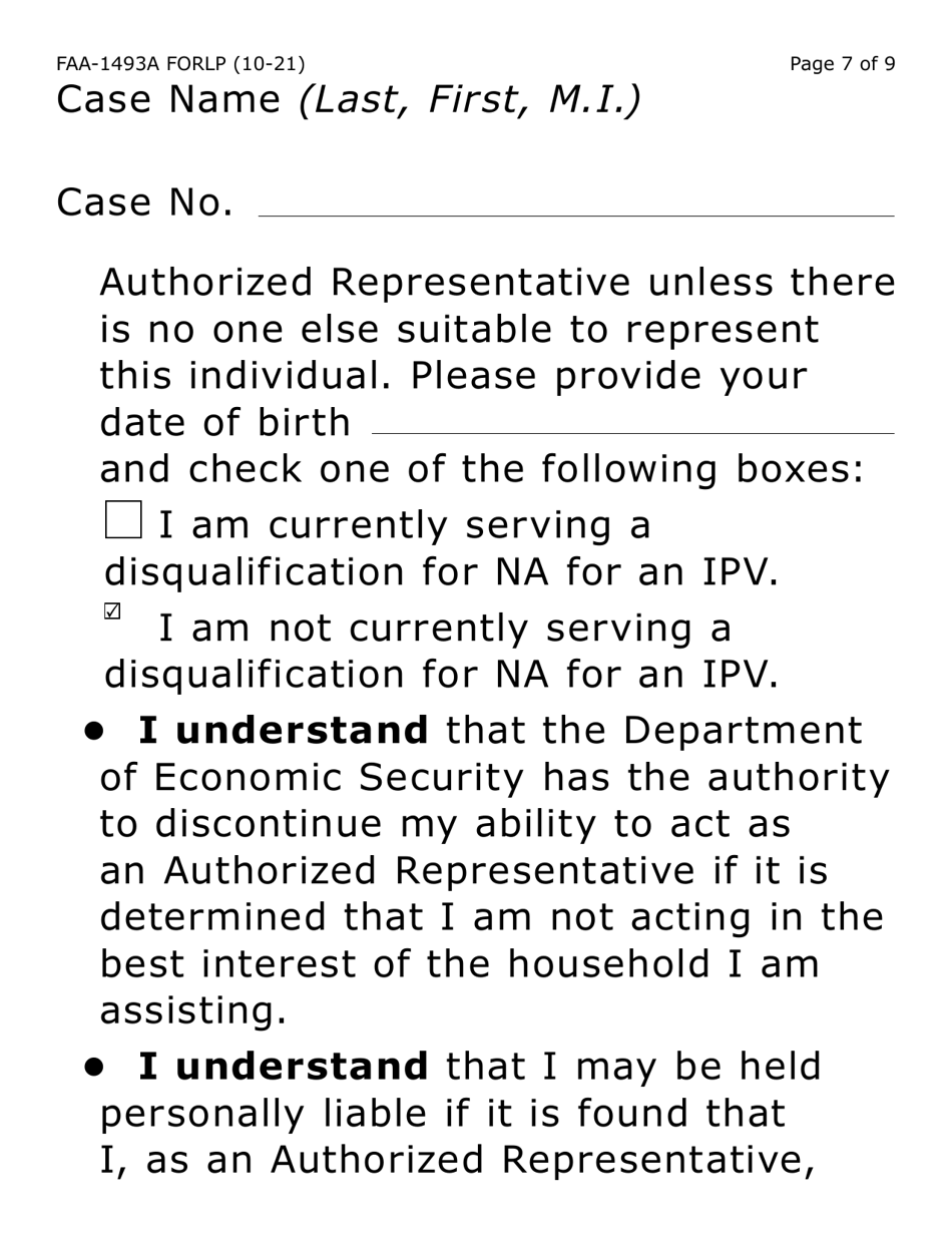 Form FAA-1493A-LP Nutrition Assistance Authorized Representative Request (Large Print) - Arizona, Page 7