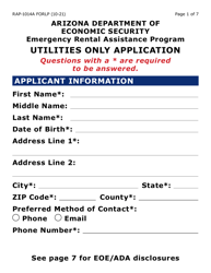 Document preview: Form RAP-1014A-LP Utilities Only Application - Emergency Rental Assistance Program (Large Print) - Arizona