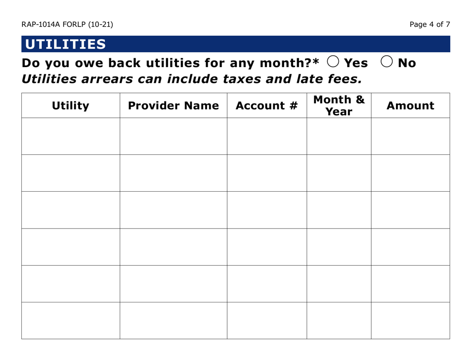 Form RAP-1014A-LP Utilities Only Application - Emergency Rental Assistance Program (Large Print) - Arizona, Page 4