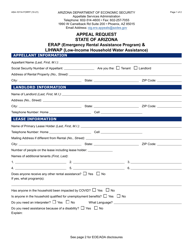 Form ASA-1011A Appeal Request - Erap (Emergency Rental Assistance Program) &amp; Lihwap (Low-Income Household Water Assistance) - Arizona