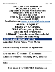 Form ASA-1011A-LP Appeal Request - Erap (Emergency Rental Assistance Program) Lihwap (Low-Income Household Water a Ssistance) (Large Print) - Arizona
