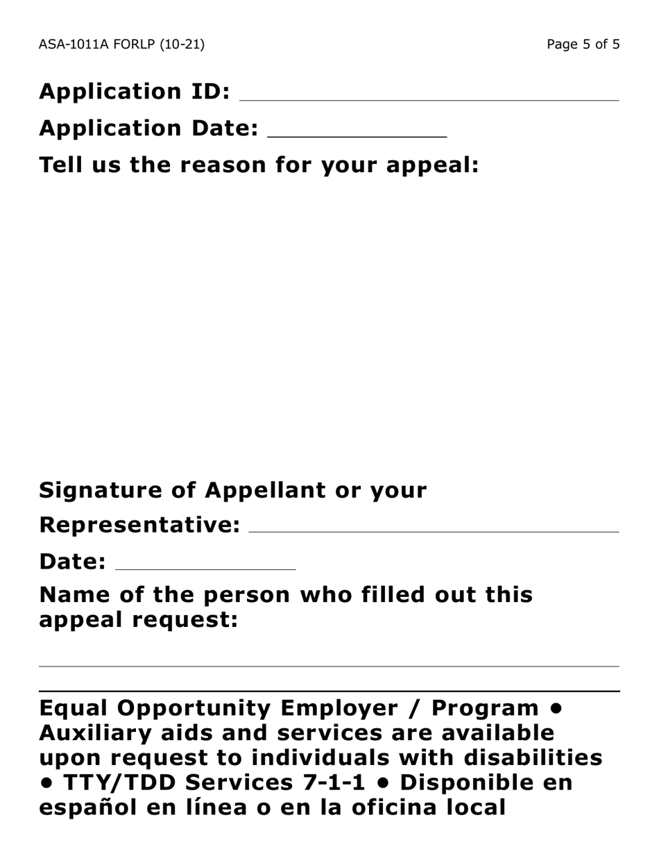 Form ASA-1011A-LP Appeal Request - Erap (Emergency Rental Assistance Program) Lihwap (Low-Income Household Water a Ssistance) (Large Print) - Arizona, Page 5
