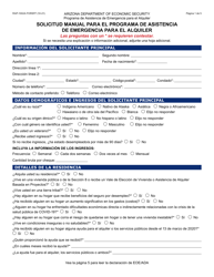 Formulario RAP-1002A-S &quot;Solicitud Manual Para El Programa De Asistencia De Emergencia Para El Alquiler&quot; - Arizona (Spanish)