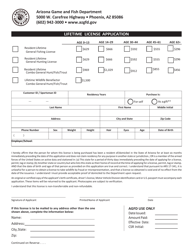 Form 2042 &quot;Lifetime License Application&quot; - Arizona