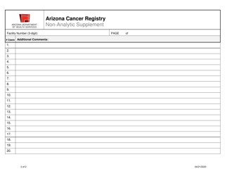 Non-analytic Tracking Form - Arizona Cancer Registry - Arizona, Page 2
