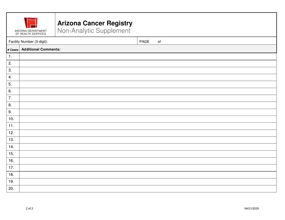 Non-analytic Tracking Form - Arizona Cancer Registry - Arizona, Page 2