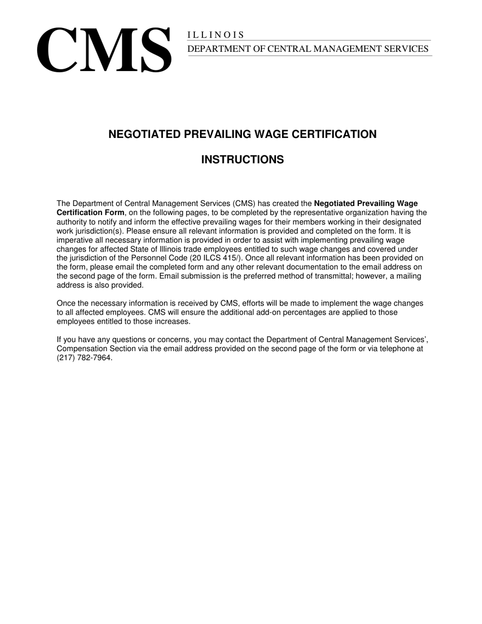 Negotiated Prevailing Wage Certification Form - Illinois, Page 1