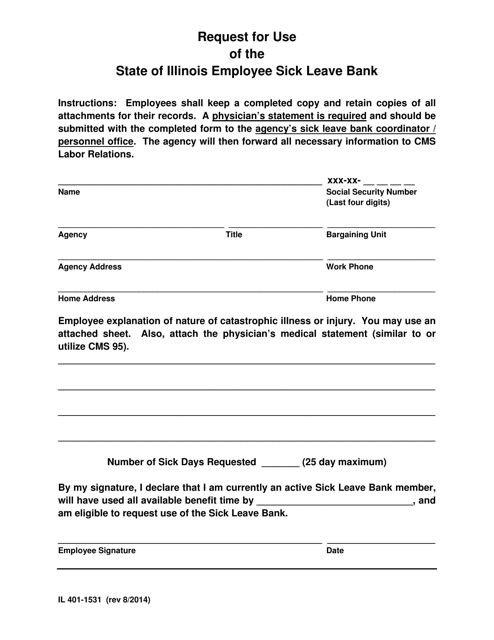 Form IL401-1531 Request for Use of the State of Illinois Employee Sick Leave Bank - Illinois