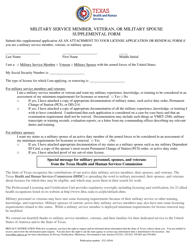 Document preview: Military Service Member, Veteran, or Military Spouse Supplemental Form - Texas