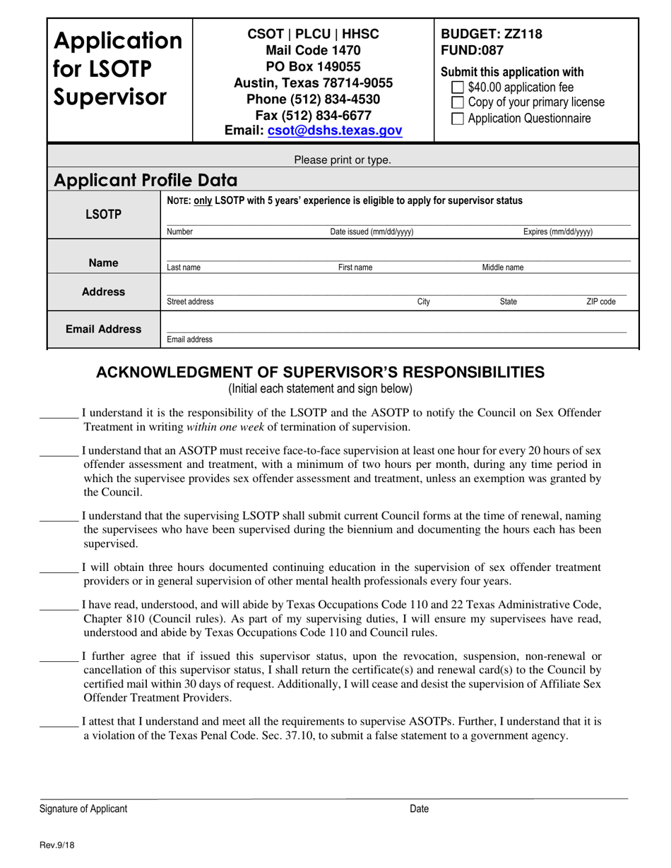 Application for Lsotp Supervisor - Texas, Page 1