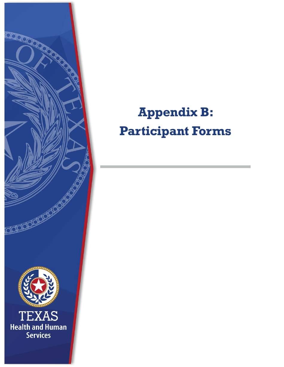 Appendix B Participant Forms - Youth Empowerment Services Waiver Providers - Texas, Page 1