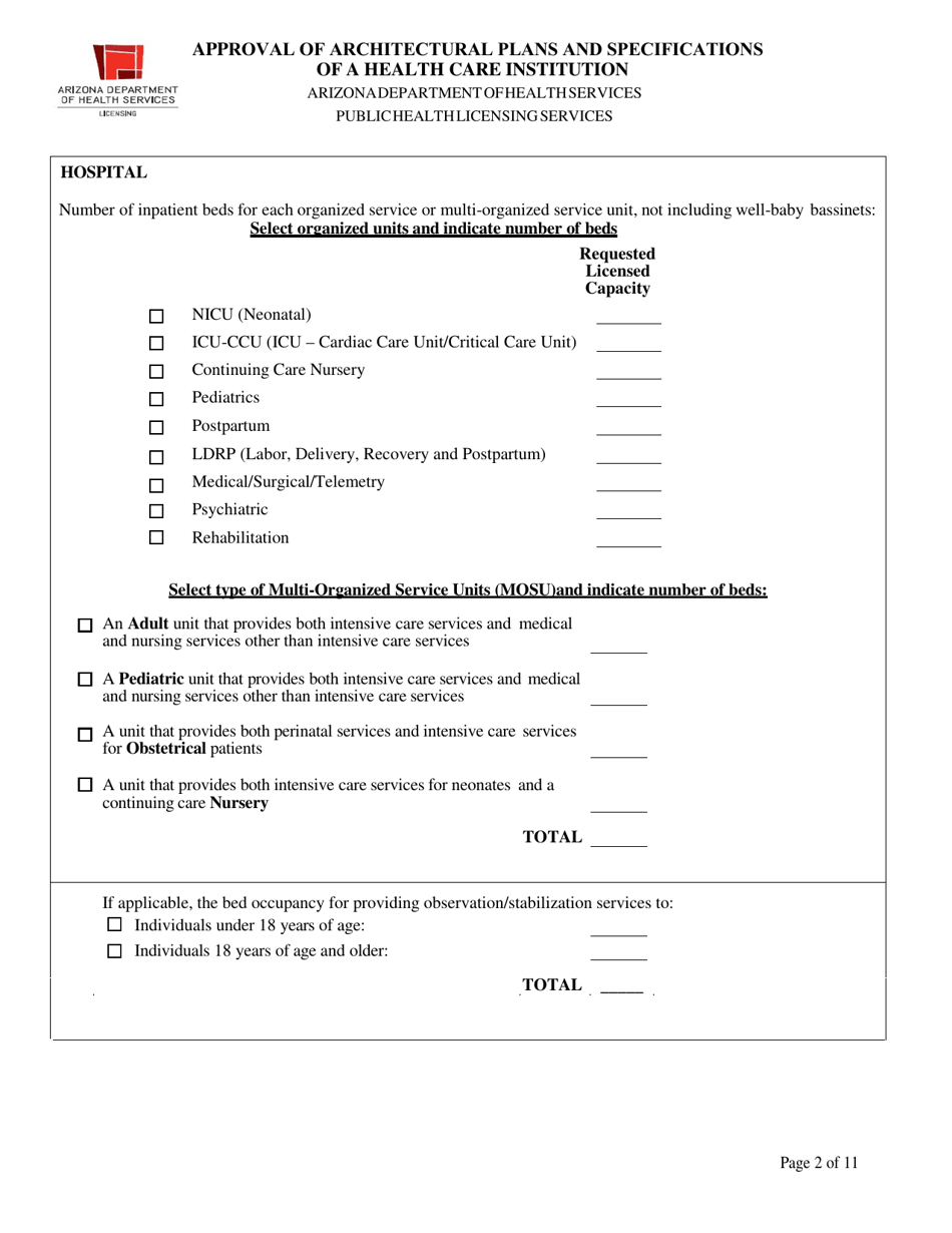 Approval of Architectural Plans and Specifications of a Health Care Institution - Arizona, Page 2