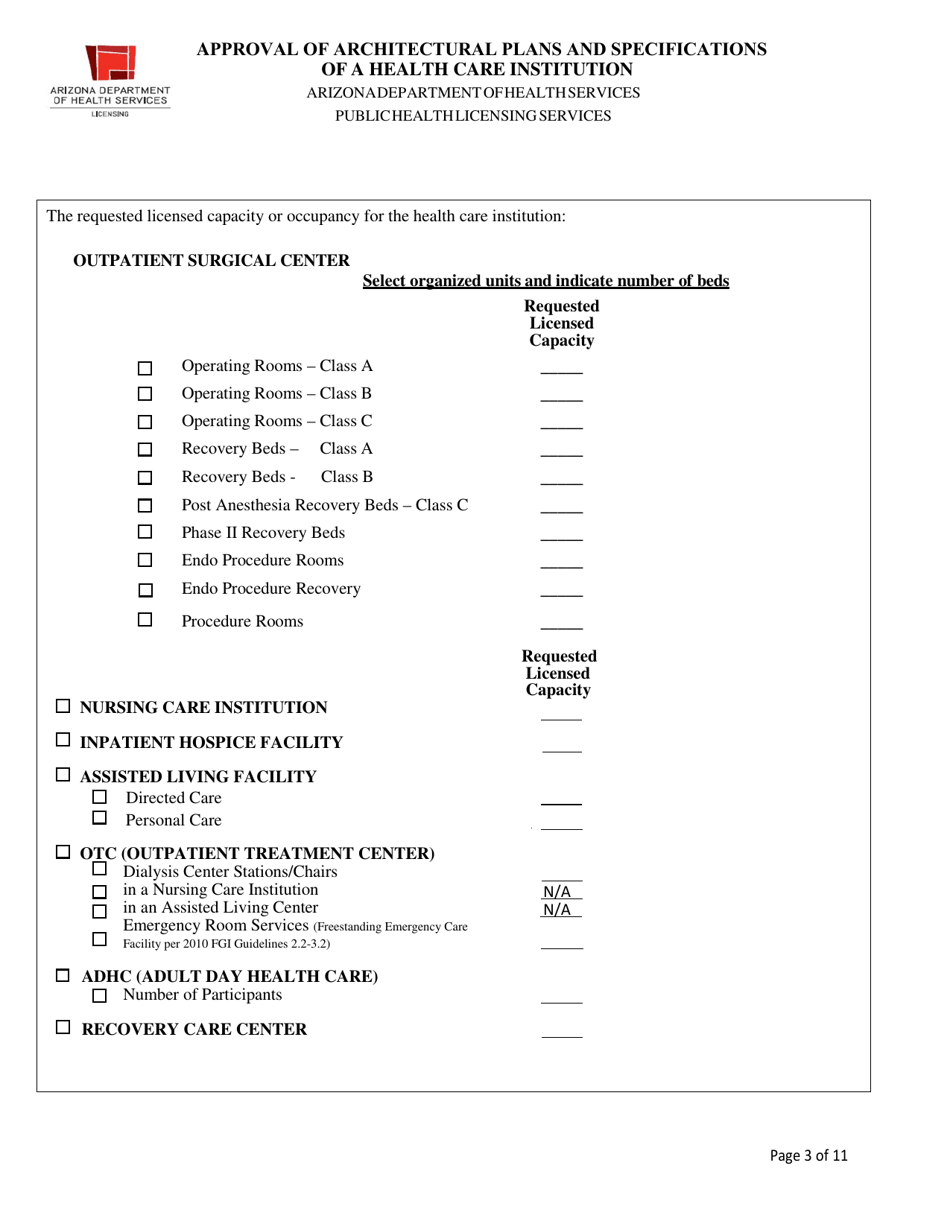Approval of Architectural Plans and Specifications of a Health Care Institution - Arizona, Page 3