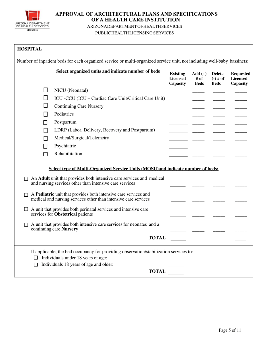 Approval of Architectural Plans and Specifications of a Health Care Institution - Arizona, Page 5